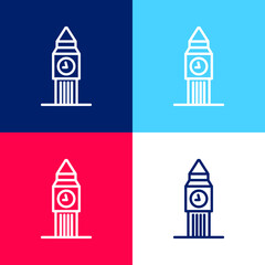 Big Ben blue and red four color minimal icon set
