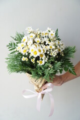 White daisy bouquet with fern  