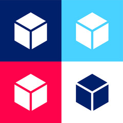 3d blue and red four color minimal icon set