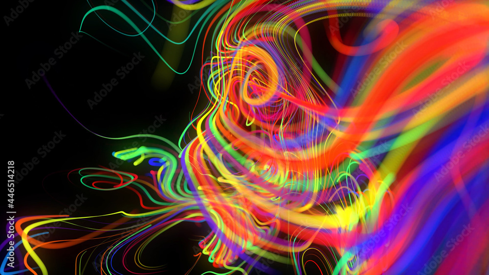 Poster abstract background glow lines or light streaks. running lights particles form in 3d space glowing b