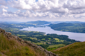 Fototapeta na wymiar View of Windermere from Wansfell on a summer afternoon, Lake district, England