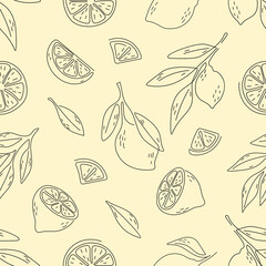 Fototapeta premium seamless pattern of lemon with hand draw style