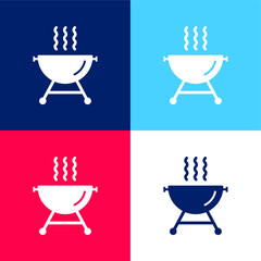 Barbecue With Smoke blue and red four color minimal icon set