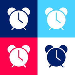Alarm Clock blue and red four color minimal icon set