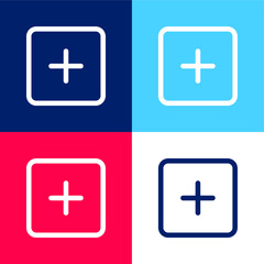 Obraz premium Add Square Outlined Interface Button blue and red four color minimal icon set