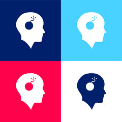 Bald Head With A Bomb blue and red four color minimal icon set