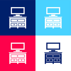 Bedroom Drawer Furniture With Tv Monitor blue and red four color minimal icon set