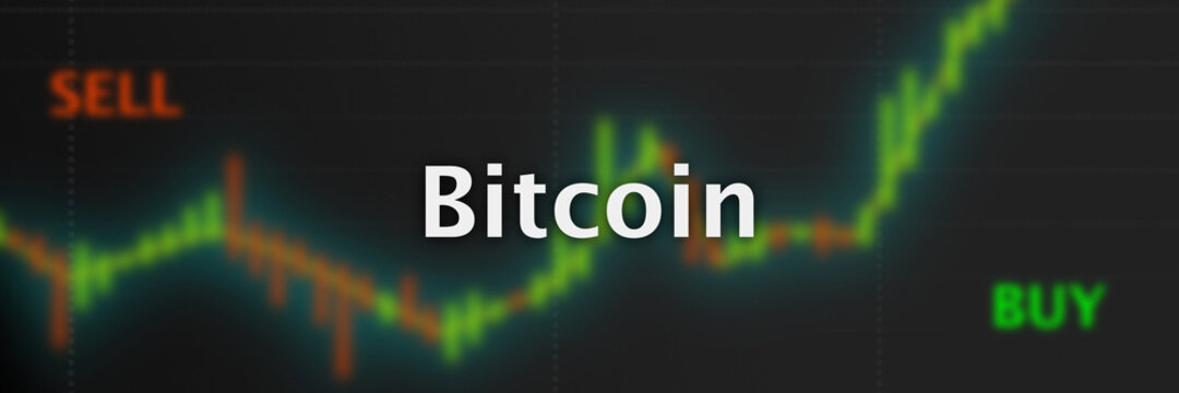 Bitcoin mit Candlestick Chart im Hintergrund, Trading, Kryptow&auml;hrung, Finanzen, Anlage