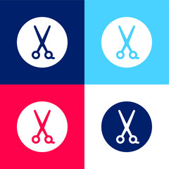 Barber Shop blue and red four color minimal icon set