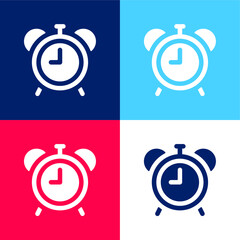 Alarm Clock blue and red four color minimal icon set