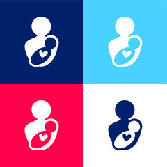 Baby And Mom blue and red four color minimal icon set