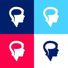 Brain On Head blue and red four color minimal icon set