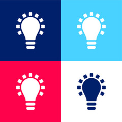 Black Lightbulb Symbol blue and red four color minimal icon set
