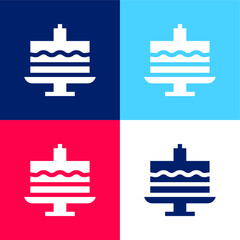 Birthday Cake blue and red four color minimal icon set