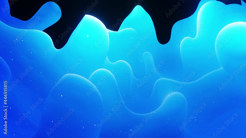 Poster liquid gradient blue color. bright matte paint surface as abstract festive background. glitters on v