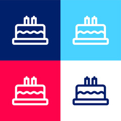 Birthday Cake blue and red four color minimal icon set