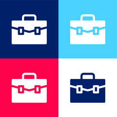 Briefcase blue and red four color minimal icon set