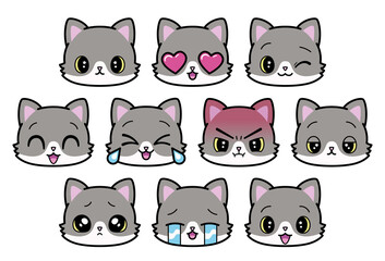 Set of cute emoji cats Vector illustration