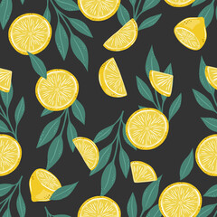 Seamless pattern of hand drawn lemons. Doodle hand drawn pattern