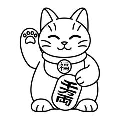 Fototapeta na wymiar Isolated kawaii asian cat. Neko with one hand up - Vector