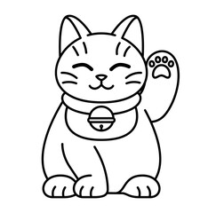 Fototapeta na wymiar Isolated kawaii asian cat. Neko with one hand up - Vector