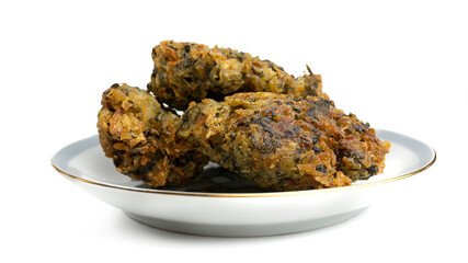 rice and vegetable croquettes on white plate and same color background