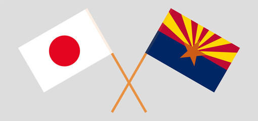 Crossed flags of Japan and the State of Arizona. Official colors. Correct proportion