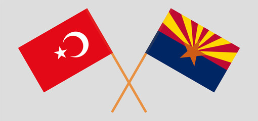 Crossed flags of the State of Arizona and Turkey. Official colors. Correct proportion