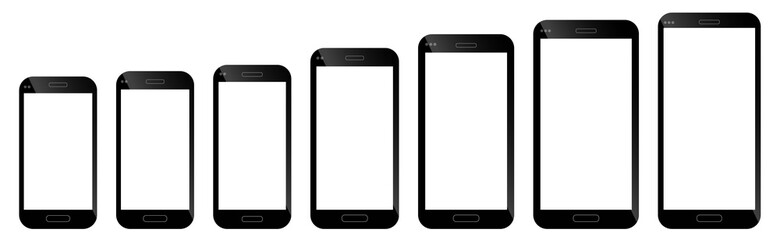 collection of vectorized phones on white background, smartphone mockup in vector