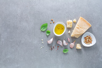 Ingredients for making pesto on bright