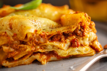 Tasty baked italian lasagne on casserole