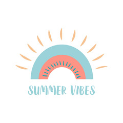 Vector summer illustration with rainbow. Colorful isolated clipart. Cute design for textile, fabric, paper.