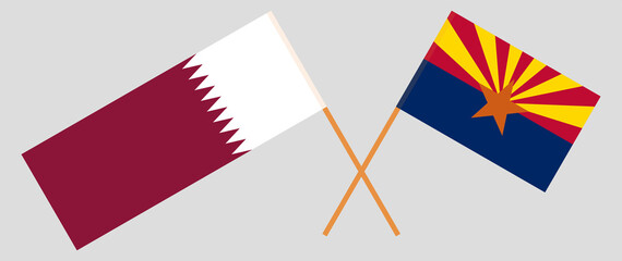 Crossed flags of Qatar and the State of Arizona. Official colors. Correct proportion