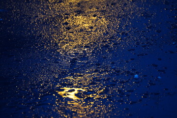 night light reflected on wet asphalt