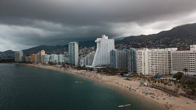 Aerial photography of acapulco beach during a storm
