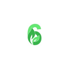 Number 6 logo leaf icon design concept