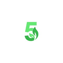 Number 5 logo leaf icon design concept