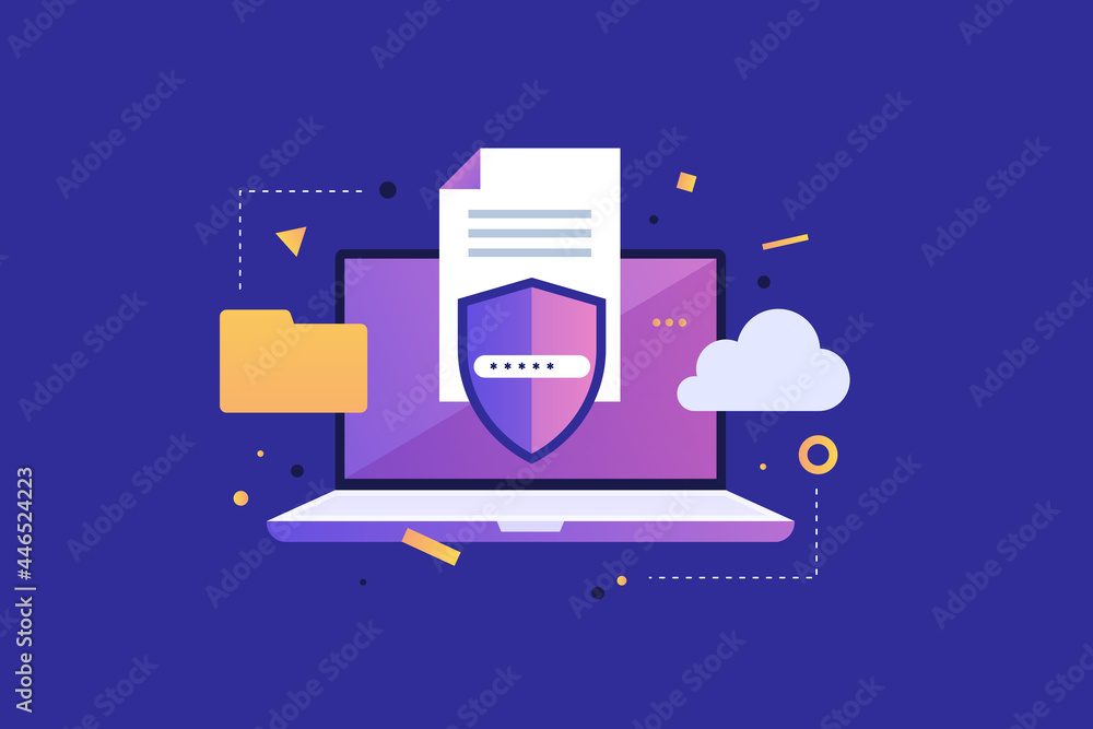Canvas Prints laptop monitor, cloud storage and personal data are closed from public use. cloud technology securit