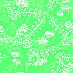 Hand drawn seamless pattern with rowan contour on a green background. For textiles, notebook covers, cards and other printed products. Vector illustration. 