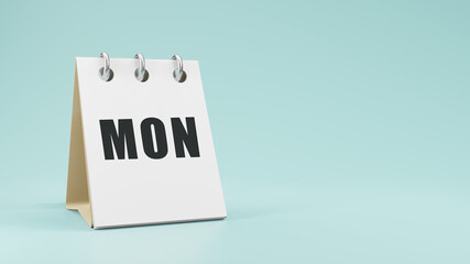 MON Monday on  paper desk  calendar  3d rendering