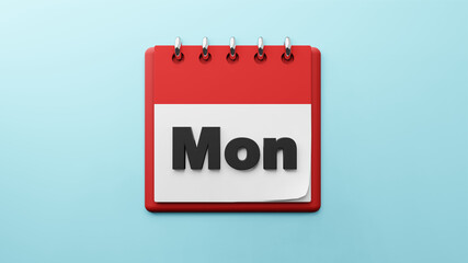 MON Monday on  paper desk  calendar  3d rendering