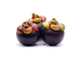 Mangosteen isolated on white background. Mangosteen (Garcinia mangostana), also known as the purple mangosteen. Famous exotic fruits from Thailand