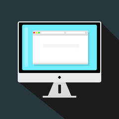 Computer With Browser On Screen Flat Vector illustration