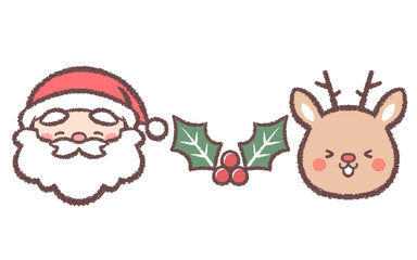 笑顔のサンタクロースとトナカイとヒイラギ