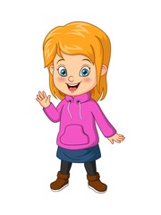 Cartoon little girl in autumn clothes