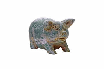 Pig : Antique green jade pig carving. Pig zodiac (Chinese zodiac), Isolated on white background.