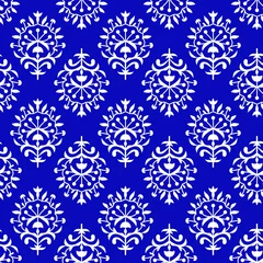 Rolgordijnen Blue and white flower pattern porcelain floral seamless background, beautiful ceramic tile design, vector illustration. Vintage stylized, Brazier © Veclines