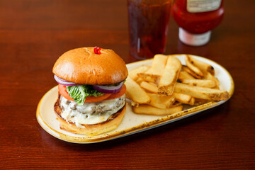 Cheeseburger with French fries