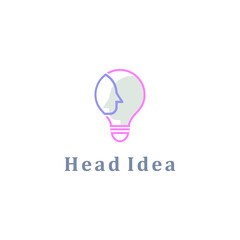 modern human head and light bulb logo design idea. head tech bulb vector