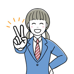 A high school girl making a V sign